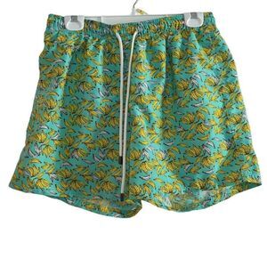 98 Coast Av. Men's Size XXL Teal Yellow Banana Print Swim Bottoms